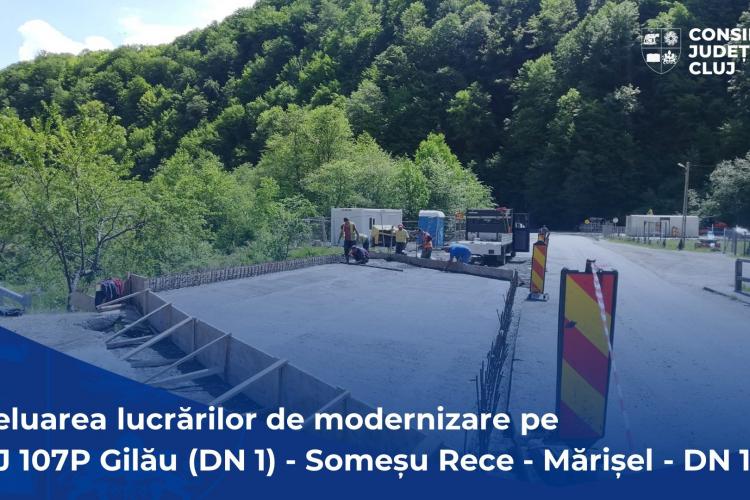 FOTO - S-au reluat lucrările de modernizare pe drumul Gilău-Mărișel. Alin Tișe: „Am făcut un pas uriaș înainte”