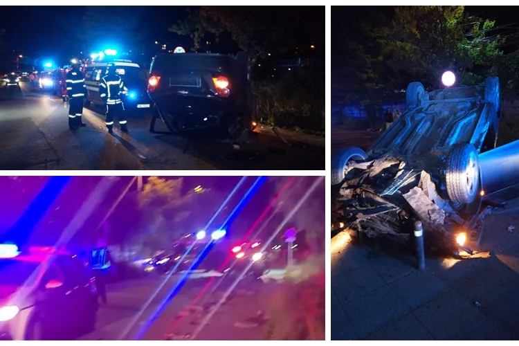 VIDEO - Un șofer a făcut RAVAGII pe strada Soporului. S-a răsturnat și a băgat trei oameni în spital - FOTO