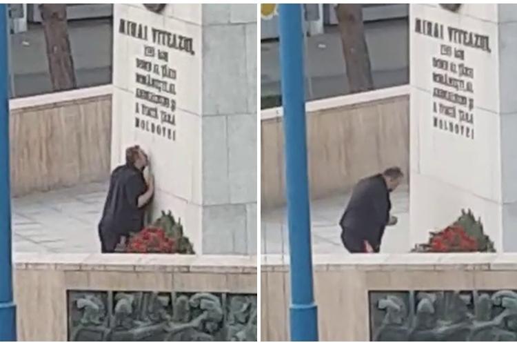 Patriotismul nu a murit! Un clujean se închină la statuia lui Mihai Viteazu cel ”Sfânt” - VIDEO
