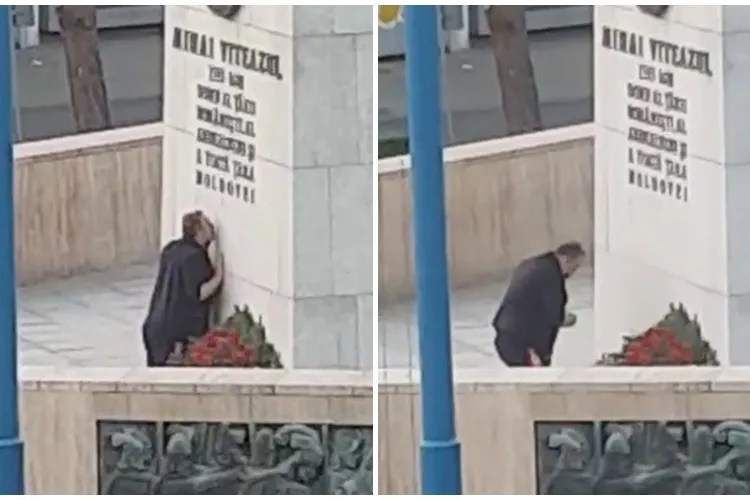 Patriotismul nu a murit! Un clujean se închină la statuia lui Mihai Viteazu cel ”Sfânt” - VIDEO