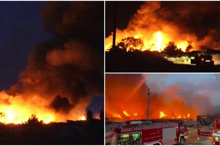 S-a dezlănţuit iadul: Un depozit de deşeuri a ars aseară ca o torţă. Populația a fost avertizată prin Ro-Alert