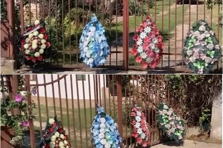 Glumă proastă sau amenințare? Un fost poliţist local s-a trezit la poartă cu mai multe coroane funerare şi lumânări. Nimeni nu știe cine este făptașul