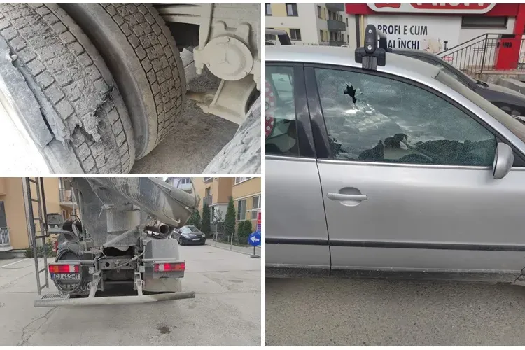 O ”ghiulea” a spart geamul unui șofer, după ce a explodat un cauciuc - FOTO   
