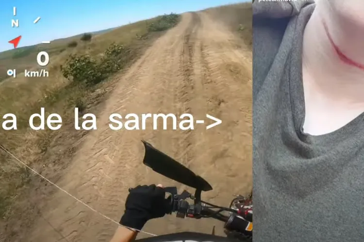 Cluj: Risca să fie decapitat! Un motociclist a lovit o sârmă cu care un CRIMINAL a legat drumul agricol la nivelul capului - VIDEO