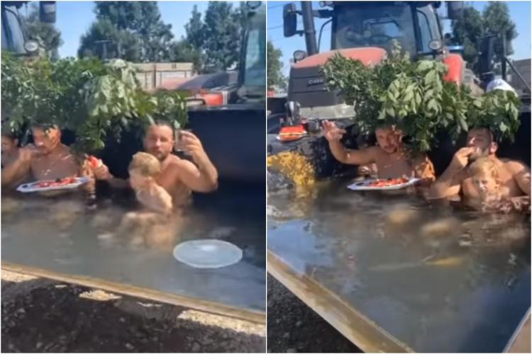 VIDEO. Doi bărbați au transformat cuva excavatorului în piscină: „Nu avem timp de mare”