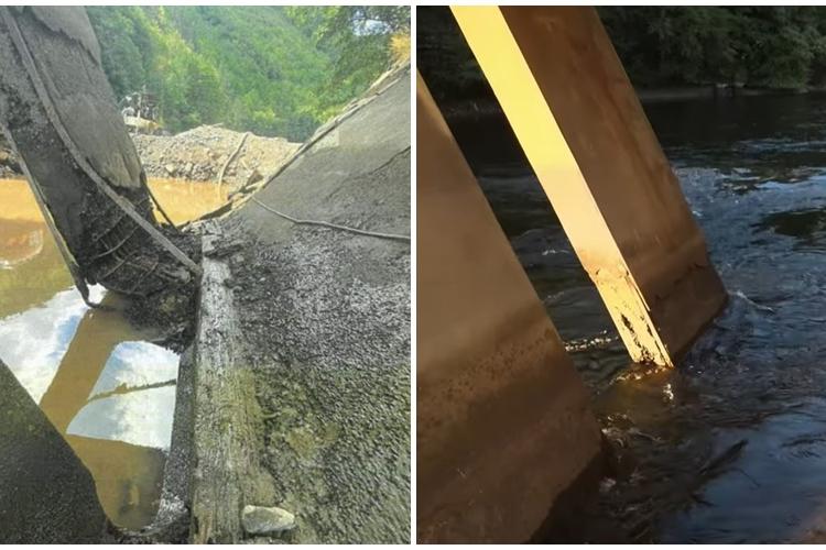 Piciorul podului din Gilău, care este fisurat grav, a fost ascuns de ochii curioșilor - VIDEO   