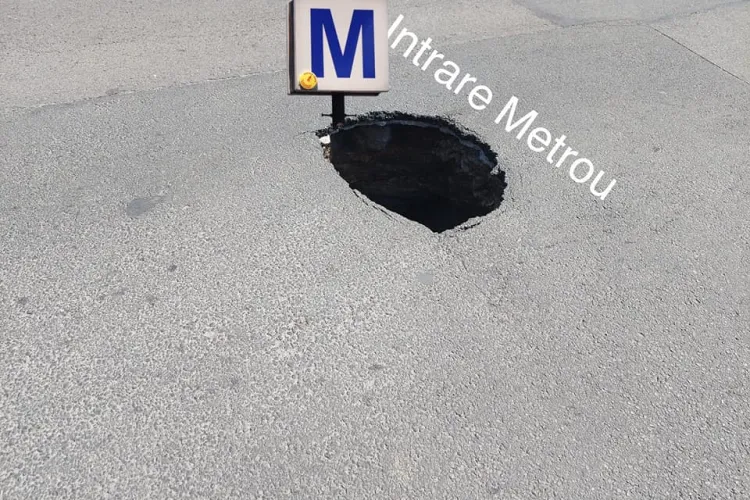 Clujenii au umor: ”Se lucrează la prima gură de metrou!”. Glume, după ce s-a surpat asfaltul pe strada Decebal - FOTO