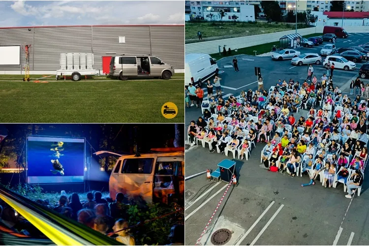 Seară de cinema în aer liber pentru copiii din Bistrița. Filmele au fost proiectate în parcarea unui hipermarket de către Cinemobil 
