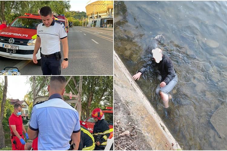 Imagini cu persoana căzută în Someș, lângă Cluj Arena. Poliția l-a salvat din apă - FOTO