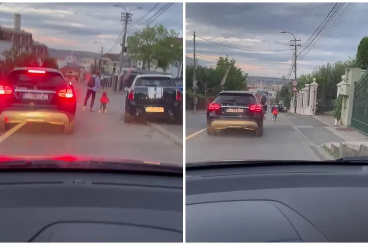 Cluj: Tăticul pe trotinetă și fiul pe tricicletă, în plin trafic - VIDEO