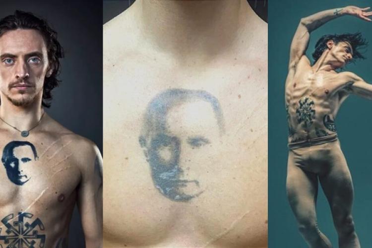 Ucraineanul Serghei Polunin, unul dintre cei mai cunoscuți balerini contemporani, și-a tatuat din nou fața lui Vladimir Putin 