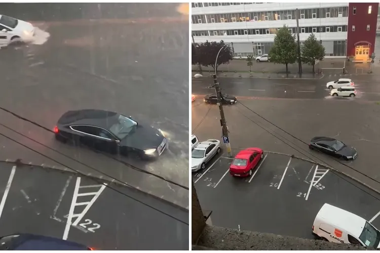 Mașină ”înecată” la intersecția Observatorului și Calea Turzii! Alții nu s-au încumetat să treacă - VIDEO