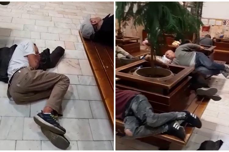 Oameni sărmani dorm pe jos în Gara Cluj! Șeful Gării nu îi trimite spre Adăpostul de noapte al Primăriei - VIDEO