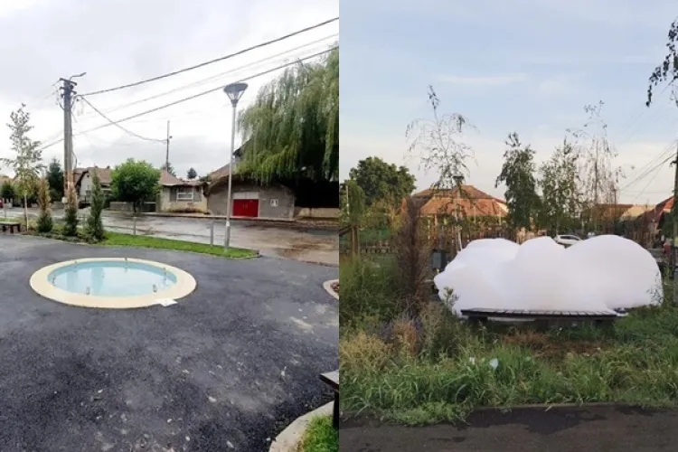 FOTO - O fântână arteziană din Câmpia Turzii, vandalizată cu spumă. Primarul municipiului: „I-am identificat pe cei care au făcut «spume»”
