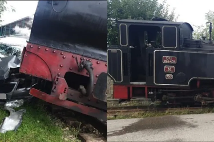 VIDEO - Imagini cu momentul în care o șoferiță scoate de pe șine Mocănița de la Moldovița, plină cu turiști