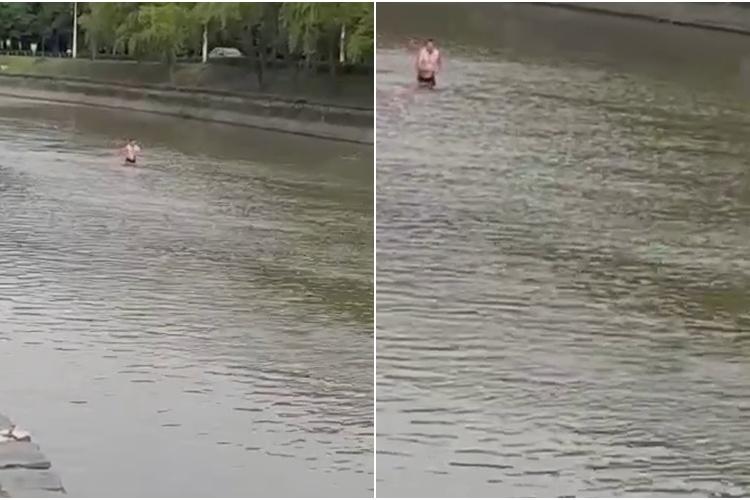 În Someșul clujean se înoată ca în Hyde Park -ul londonez! Clujean filmat în timp ce face baie în Someș - VIDEO