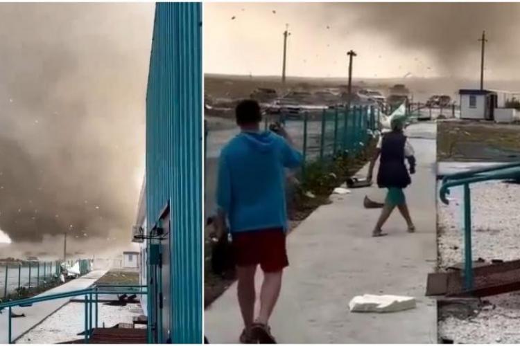 VIDEO - Imagini înspăimântătoare filmate la țărmul Mării Negre. O tornadă puternică, formată din senin, a lovit o fermă de stridii