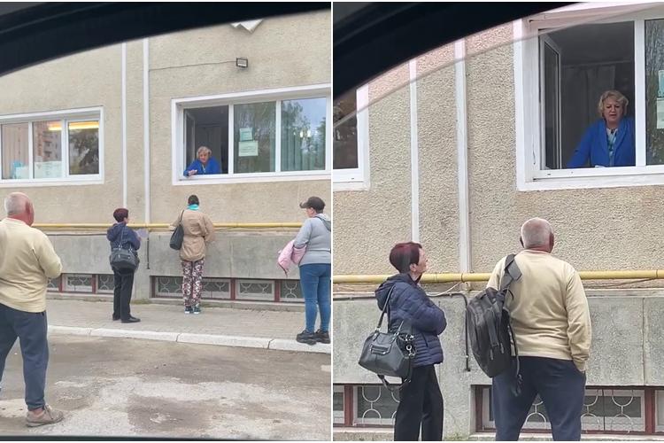 VIDEO - Clujenii sunt consultați medical la geam. Fiecare spune la geam ce suferință are și apoi doamna le decide soarta!