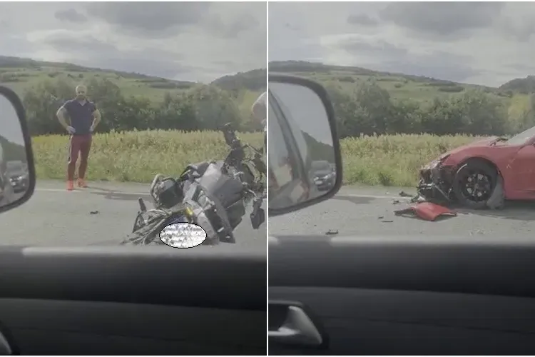 Accident pe drumul Zalău - Cluj! Un motociclist a lovit un autoturism sport - VIDEO