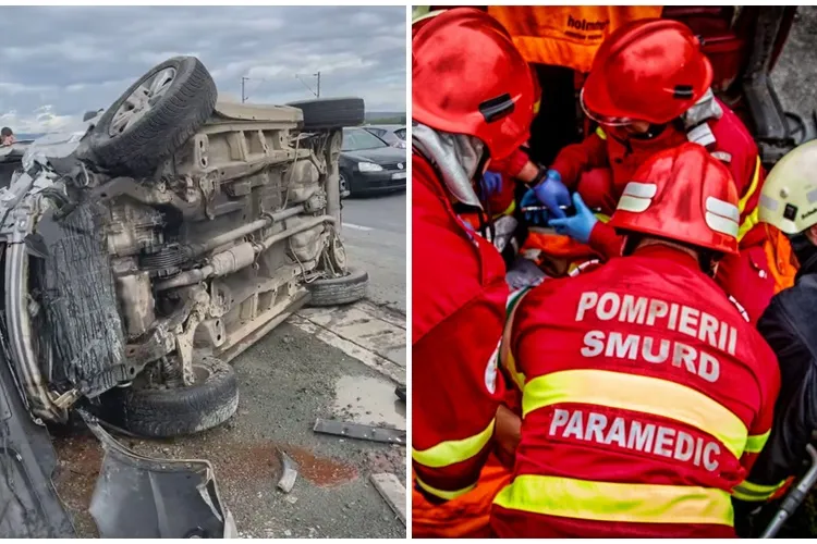 Accident grav la Jucu Herghelie. O mașină s-a răsturnat - VIDEO și FOTO / UPDATE: Cinci oameni au ajuns la spital
