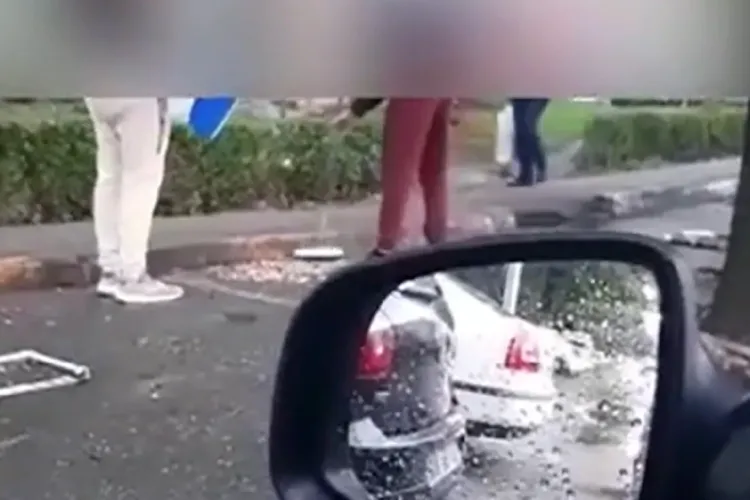 VIDEO - Doi tineri, puși să măture strada, după ce au fost prinși de poliția locală în timp ce scuipau coji de seminţe pe jos