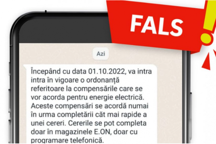 Mesaje false trimise în numele companiei E.ON Energie România. Ce spun reprezentanții: „Aceste mesaje NU sunt expediate de E.ON!”