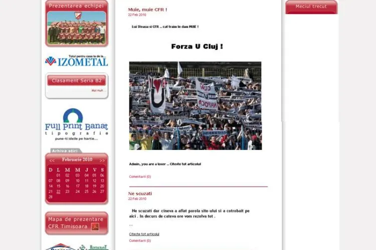 Hackerii de la U Cluj au "spart" site-ul CFR Timisoara pentru a injura echipa rivala de pe Somes - CFR Cluj