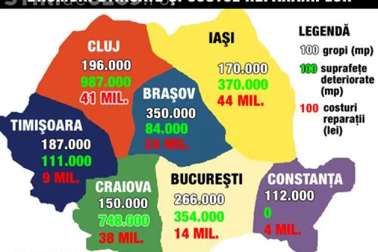Iarna a lasat in urma 1,2 milioane de metri patrati de drumuri distruse, pe Regionala Cluj