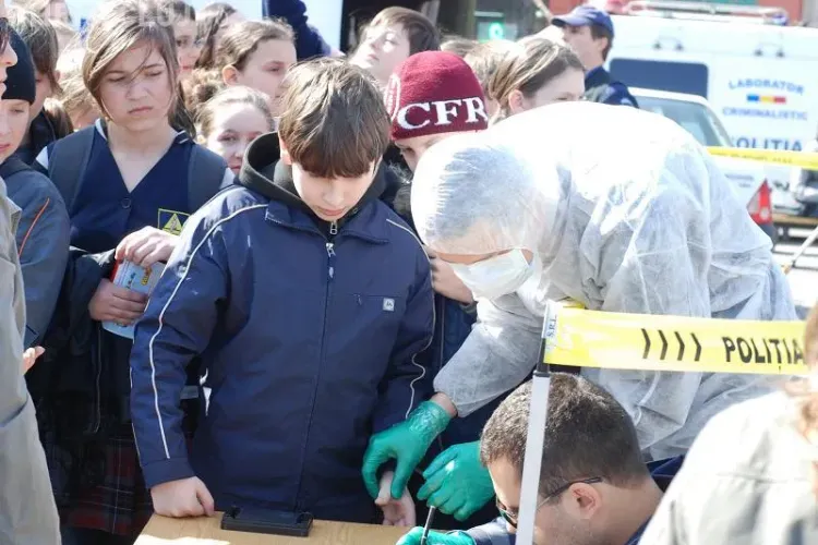 Elevii clujeni s-au jucat de-a politistii! Tinerii au luat amprente si s-au urcat in masinile de politie FOTO si VIDEO