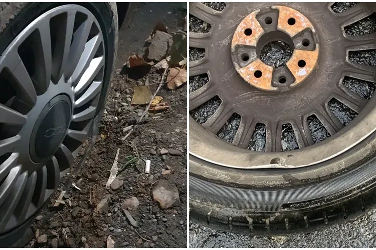 Un șofer clujean și-a făcut praf două roți pe un drum județean - FOTO