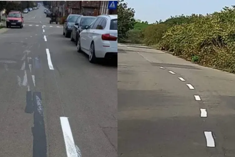 FOTO - Penibil! Cum au fost trasate marcajele rutiere pe mai multe străzi din Turda: „Au șters de 4, 5 ori. La final a ieșit ce a ieșit”