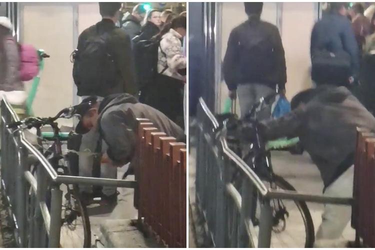 VIDEO - Hoț filmat în timp ce fura o bicicletă din Piața Gării, din Cluj-Napoca, și nimeni nu a intervenit