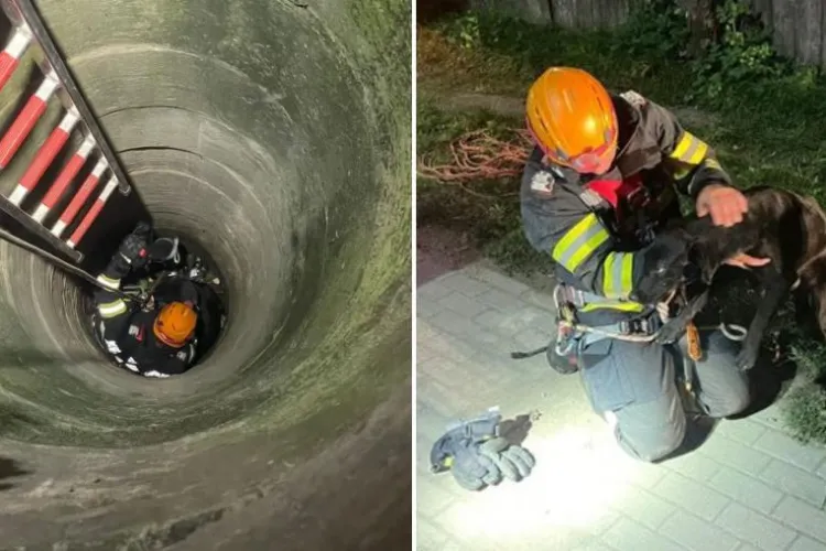 VIDEO/FOTO - Patruped norocos, salvat de alpiniștii ISU dintr-un puț adânc de 12 metri 
