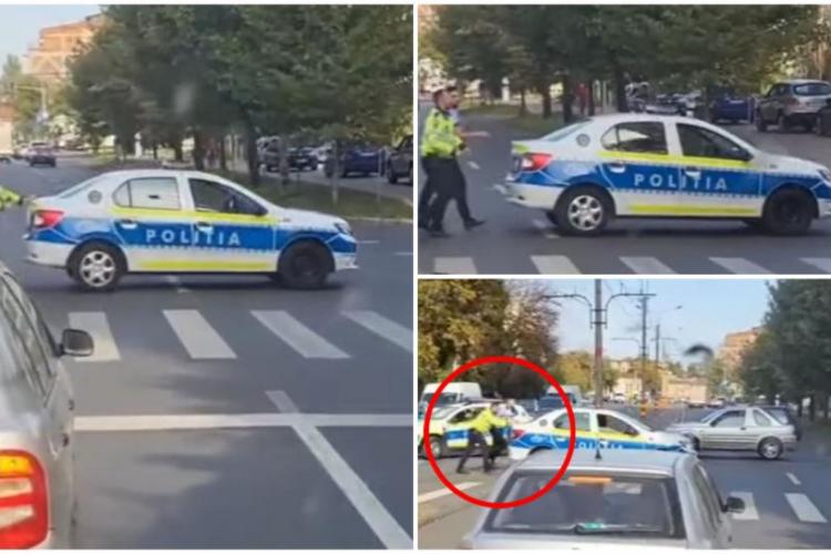 VIDEO. Doi poliţişti, filmaţi în timp ce împing o autospecială în mijlocul străzii. Val de reacţii în mediul online