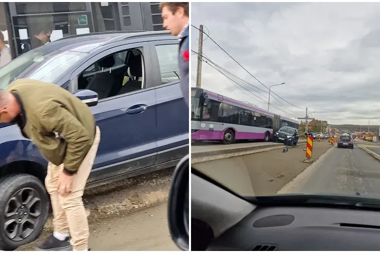 A neglijat indicatoarele de drum în lucru și a rămas blocat cu mașina pe strada Eroilor, din Florești - VIDEO 