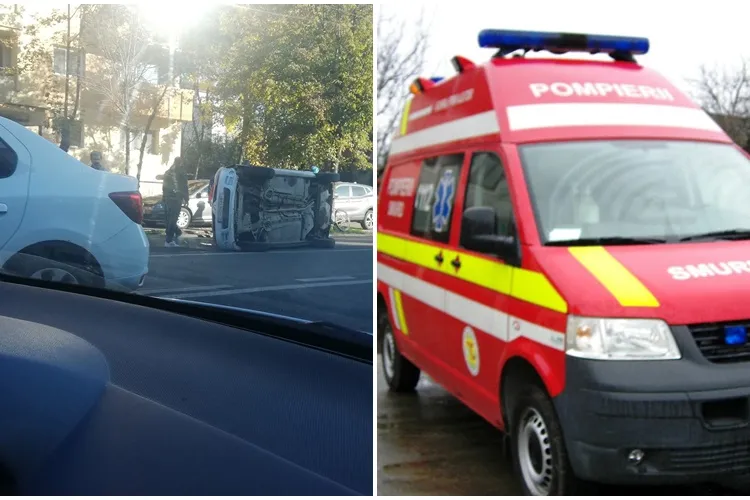 Autoturism răsturnat pe Bulevardul Nicolae Titulescu - FOTO