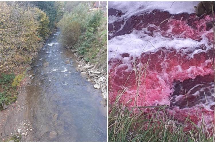 FOTO - Apa unui râu din România s-a colorat peste noapte în roşu: „E foarte ciudat, miroase puţin a oţet”