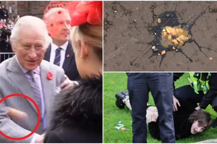VIDEO - Regele Angliei, Charles al III-lea, atacat cu ouă în timpul unei vizite în oraşul York. Protestatarul a fost reţinut 