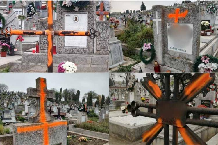 Scene șocante în cimitir! Crucile au fost marcate cu vopsea pentru a se ști cine nu și-a plătit taxa de mormânt - FOTO