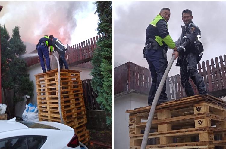 Cluj: Felicitări celor doi polițiști eroi care au intervenit și au evitat extinderea unui incendiu - FOTO