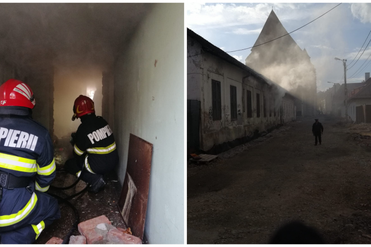 FOTO. Incendiu în centru Clujului! O casă de pe strada Mihail Kogălniceanu, cuprinsă de flăcări