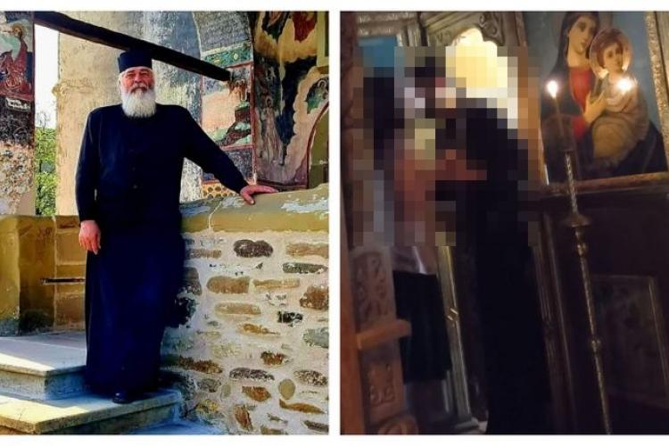 FOTO - Noi imagini șocante de la Mănăstirea Vlădiceni: Ucenicul părintelui Calistrat, surprins în timp ce încerca să sărute o credincioasă
