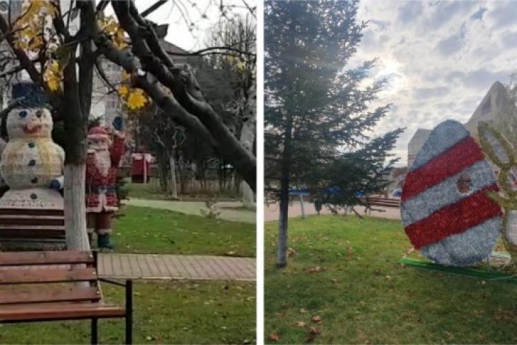 FOTO - Decorațiune cu iepurașul de Paște, pusă într-un parc înainte de Crăciun: „Copiii sunt derutați, nu știu dacă să îi mai scrie lui Moșu”