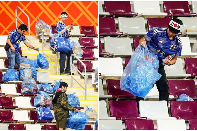 Imaginea Mondialului! Zeci de suporteri japonezi au curățat, după meci, peluza unde au stat - FOTO