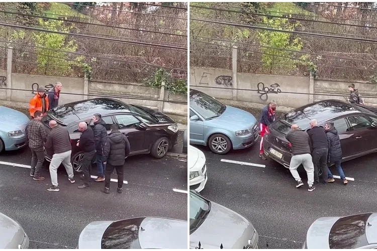 Mai mulți clujeni au luat pe sus o mașină parcată, care încurca traficul - VIDEO