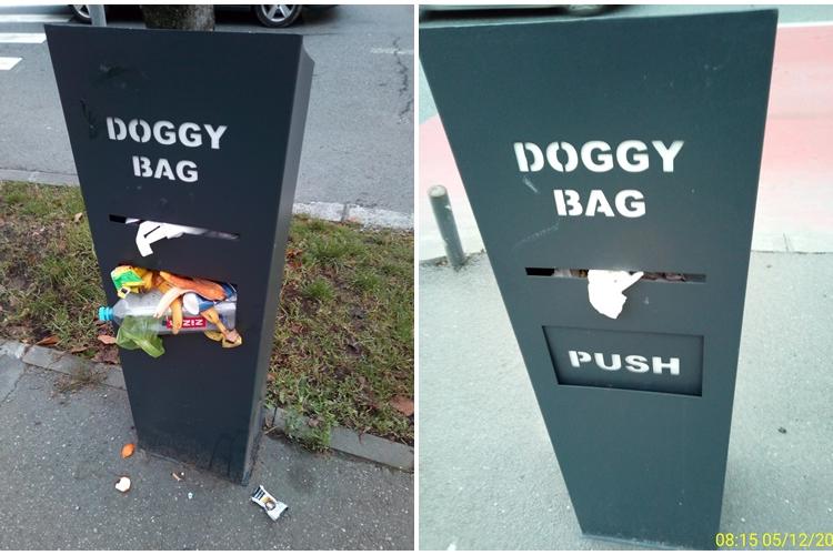 Cluj - Atât s-a putut. Coșurile de gunoi cu pungi pentru câini, folosite pe post de tomberon - FOTO