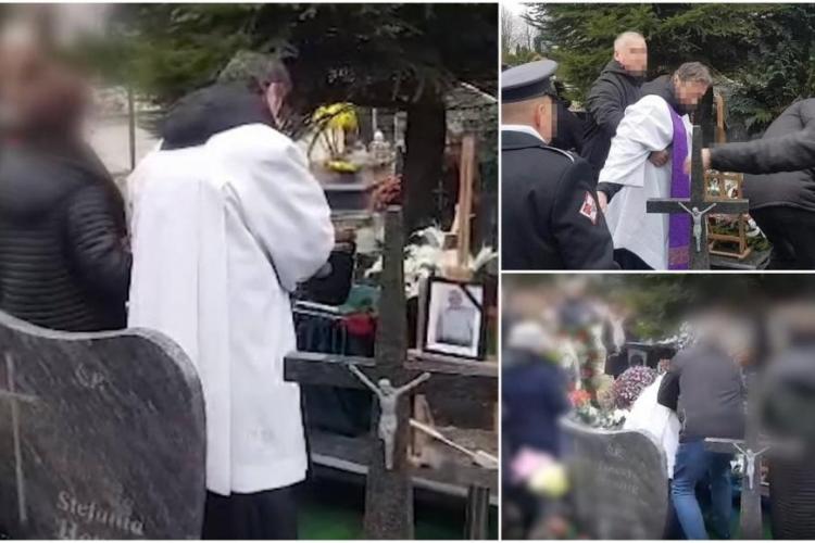 VIDEO - Un preot, beat turtă, s-a prăvălit pe mormântul unui răposat, în timp ce ținea slujba de înmormântare