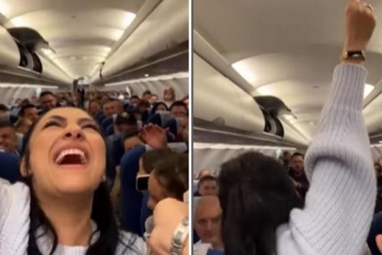 VIDEO. Andra a făcut spectacol în avionul București-Cluj. Vedeta a ridicat toți pasagerii în picioare!