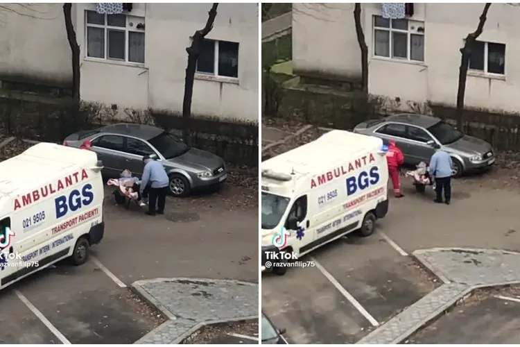 Femeie transportată la ambulanță cu roaba de cărat ciment - VIDEO 