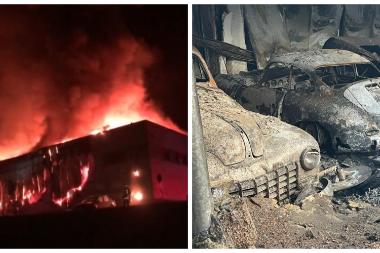 VIDEO. 15 mașini de epocă distruse în incendiul devastator din parcul industrial Tetarom. Pagubele sunt estimate la 3 milioane de euro!